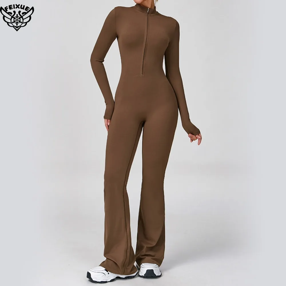 جديد الخريف/الشتاء المرأة قطعة واحدة اليوغا بذلة طويلة الأكمام الجبهة زيبر عالية الكثافة اللياقة البدنية مضيئة ارتداءها تجريب الملابس #4