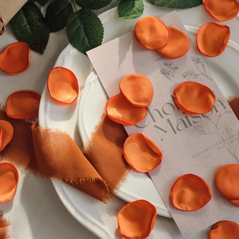 100pcs/bag Orange Silk Satin Rose Petals Artfical Flowers Wedding Decor Throwing Petals Marriage Accessories image 6