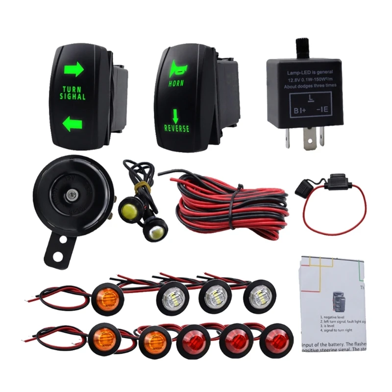 

Universal ATV UTV SXS Turn Street Legals Kit Turn Rockers Switch Horn Flasher Relays Fuses Line Reverse