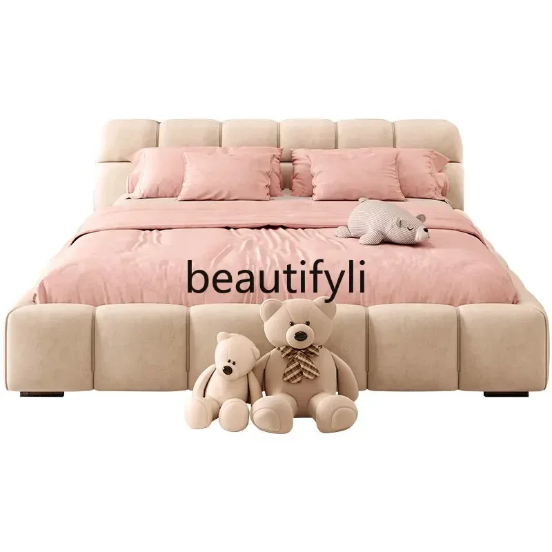 FG43Puff bed simple soft bag fabric bed modern Italian cream tatami light luxury master bedroom flannel double bed