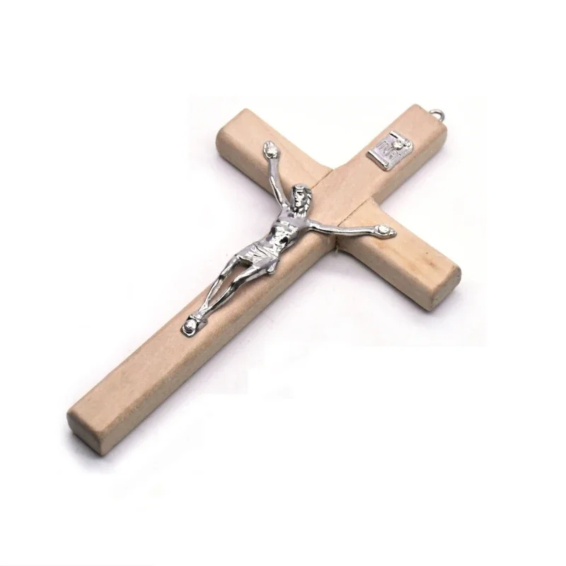 1pcs Handmade Wooden Cross Christ Statue Religious Prayer Hand Holding Pendant