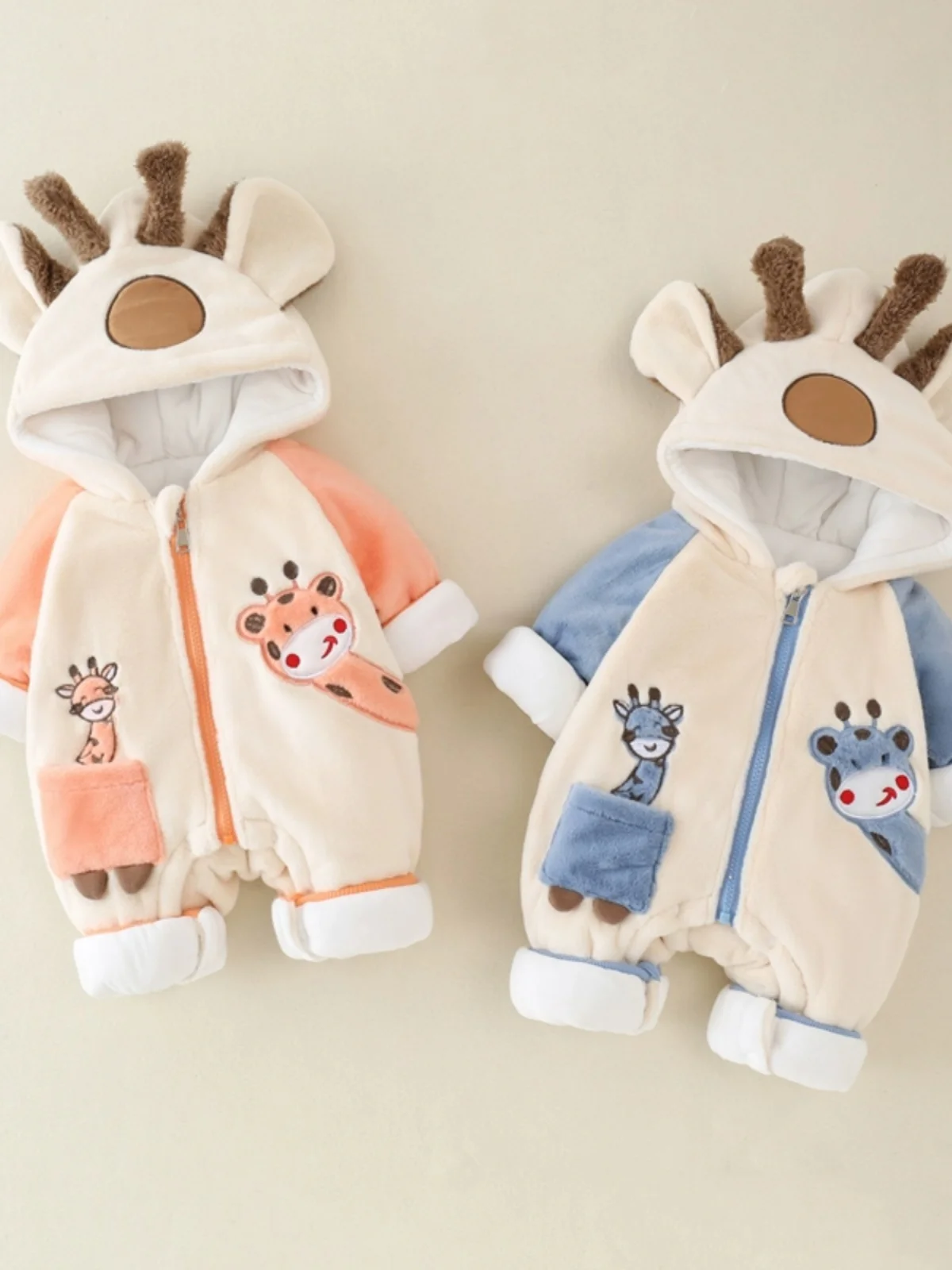 

Thi Winter Baby Clothes Korean Sle Hooded Zipper Cotton Padded Jumpsuit Cute Fur Coat Outerwear for Newborn Infants