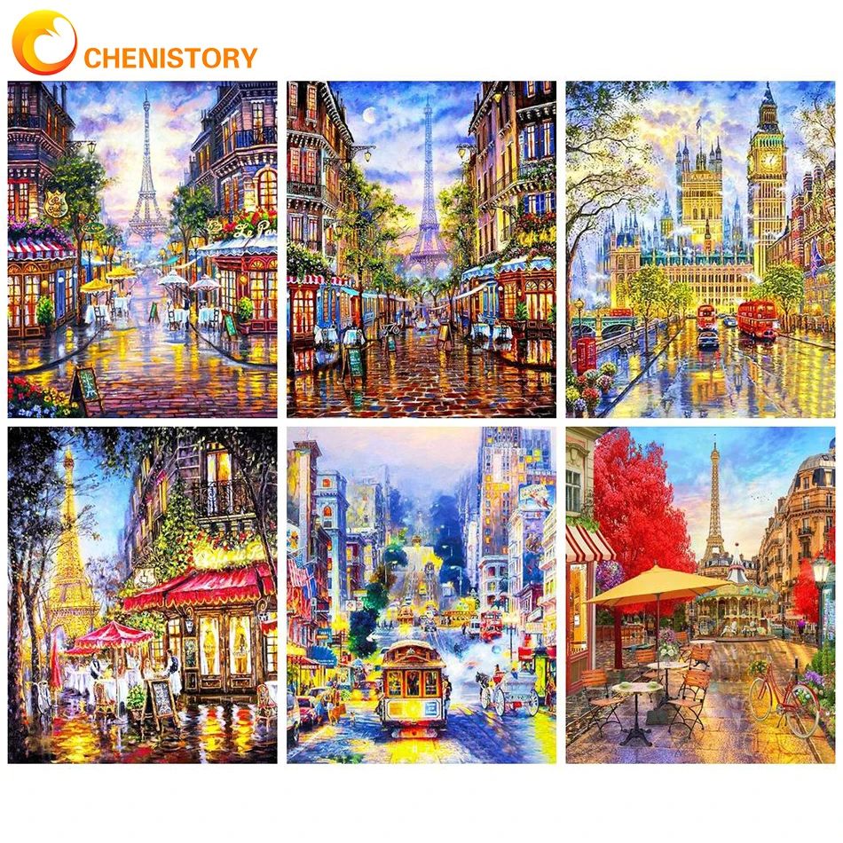 

CHENISTORY Oil Painting By Number Street Landscape Diy Craft Kits For Adults Picture Of Coloring By Number Drawing Home Decor Ar