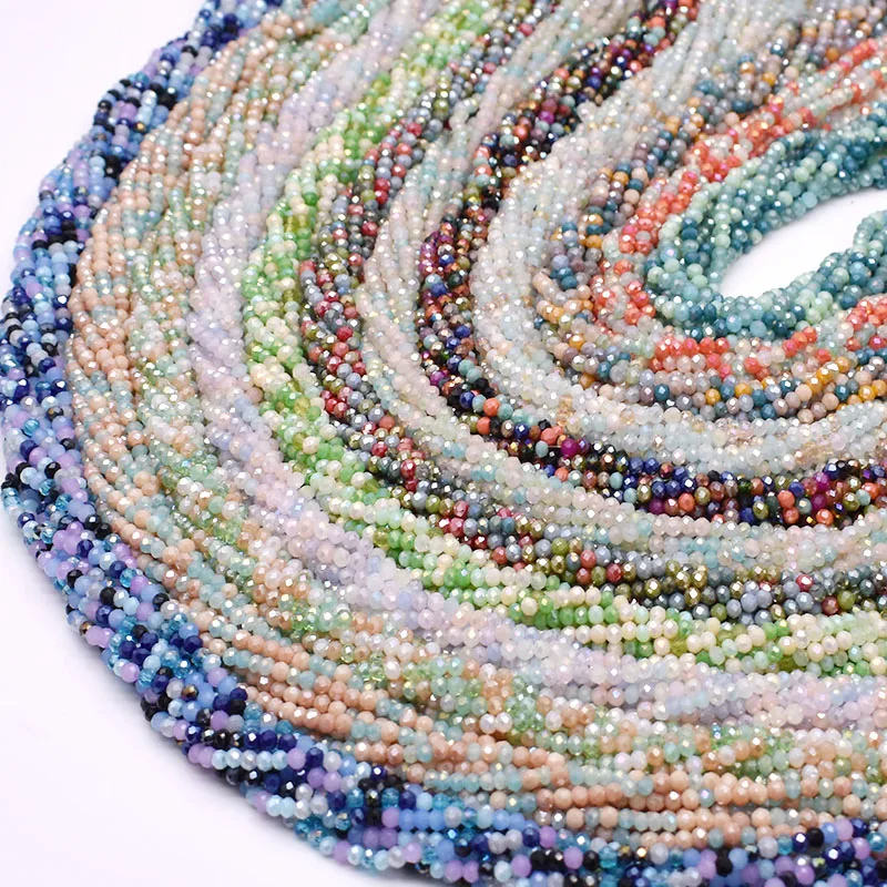 New 2mm Mixed-Color Rondelle Faceted Crystal Glass Beads Seed Loose Spacer Beads For Jewelry Making DIY A String Making Necklace