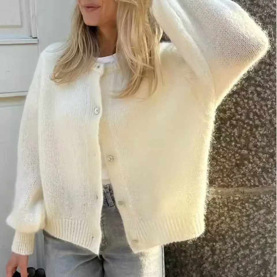 

2026 New Fashion Button Knitted Cardigan Women Spring Casual Loose Solid Color Round Neck Home Long-sleeved Coat For Women