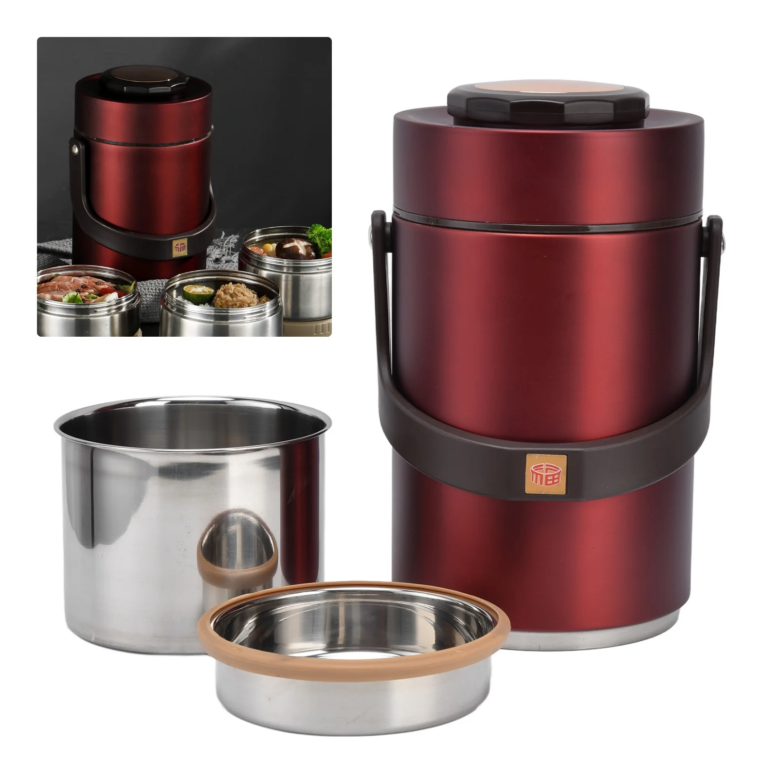 Insulated Lunch Containers 304 Stainless Steel Material Double Vacuum Interior 2300ml Capacity 3 Layer Food Pot for Work