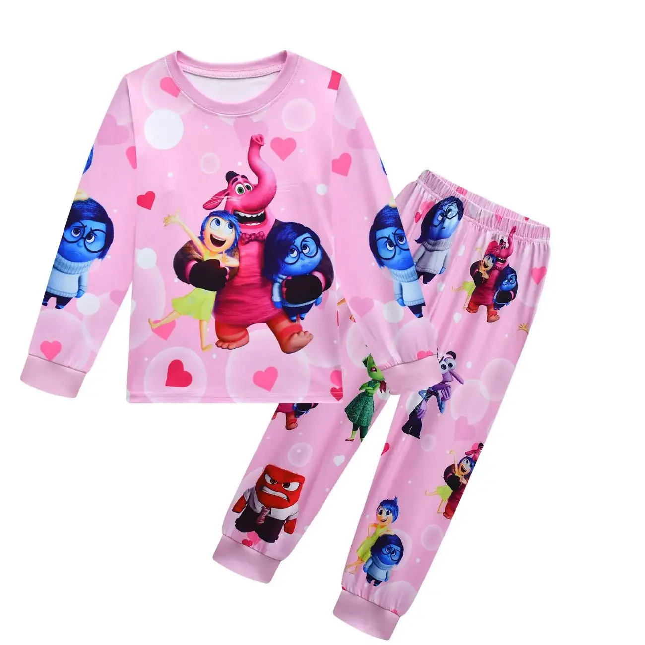 2024 Inside Out 2 Costume Kids Cartoon Joy Pajama Sets Baby Girls Long Sleeve Tops Pants Set Teenager Boys Sleepwear Homewear