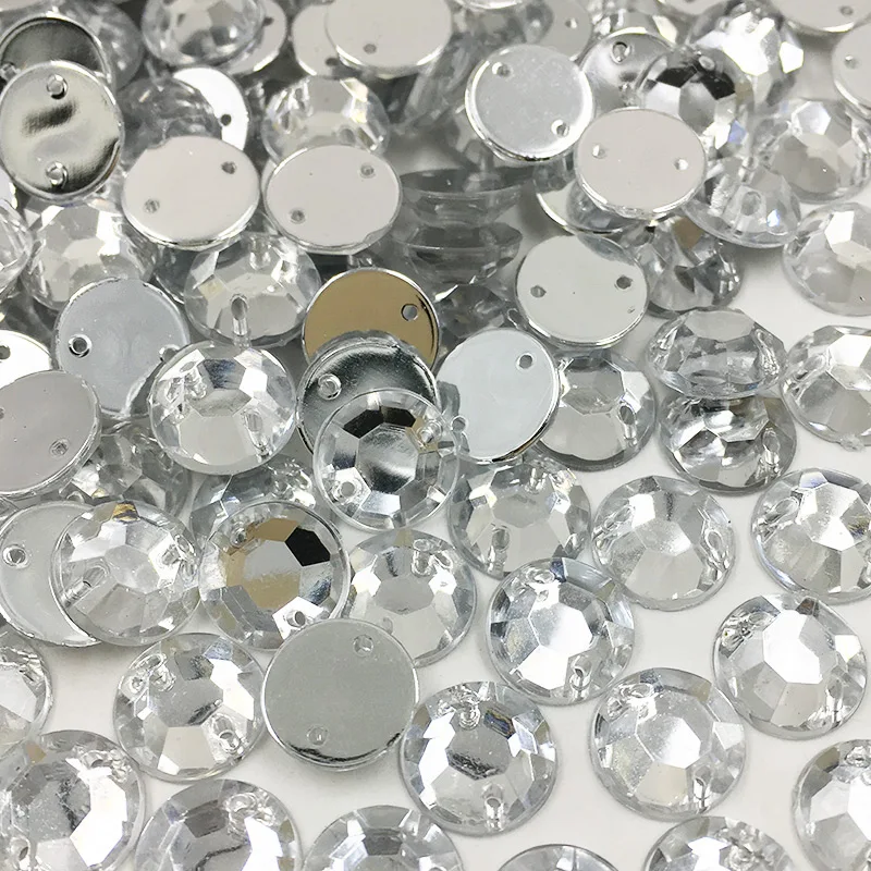 Junao 4 5 6 8 10 Millimetri Cucire su Trasparente Bianco Rhinestones di Cristallo di Flatback Rotondo Strass da Cucire Acrilico Cristalli Pietre per