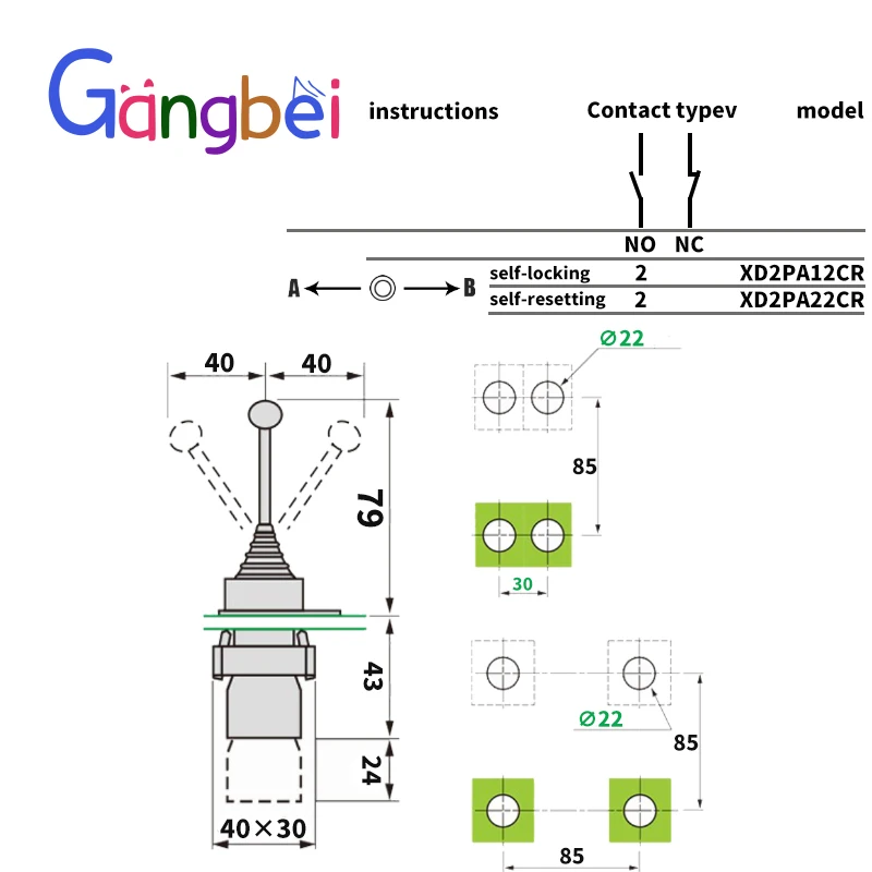 XD2-PA12 joystick controller  ,spring return joystick switch XD2-PA12CR Rotary Switches Self locking