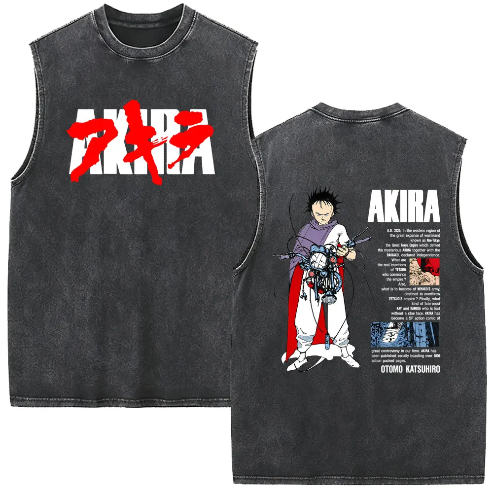 Japanese Anime Movie Akira Tetsuo Shima Vintage Washed Tank Tops Shotaro Kaneda Sleeveless Vest T-shirt Men Manga Retro T Shirt