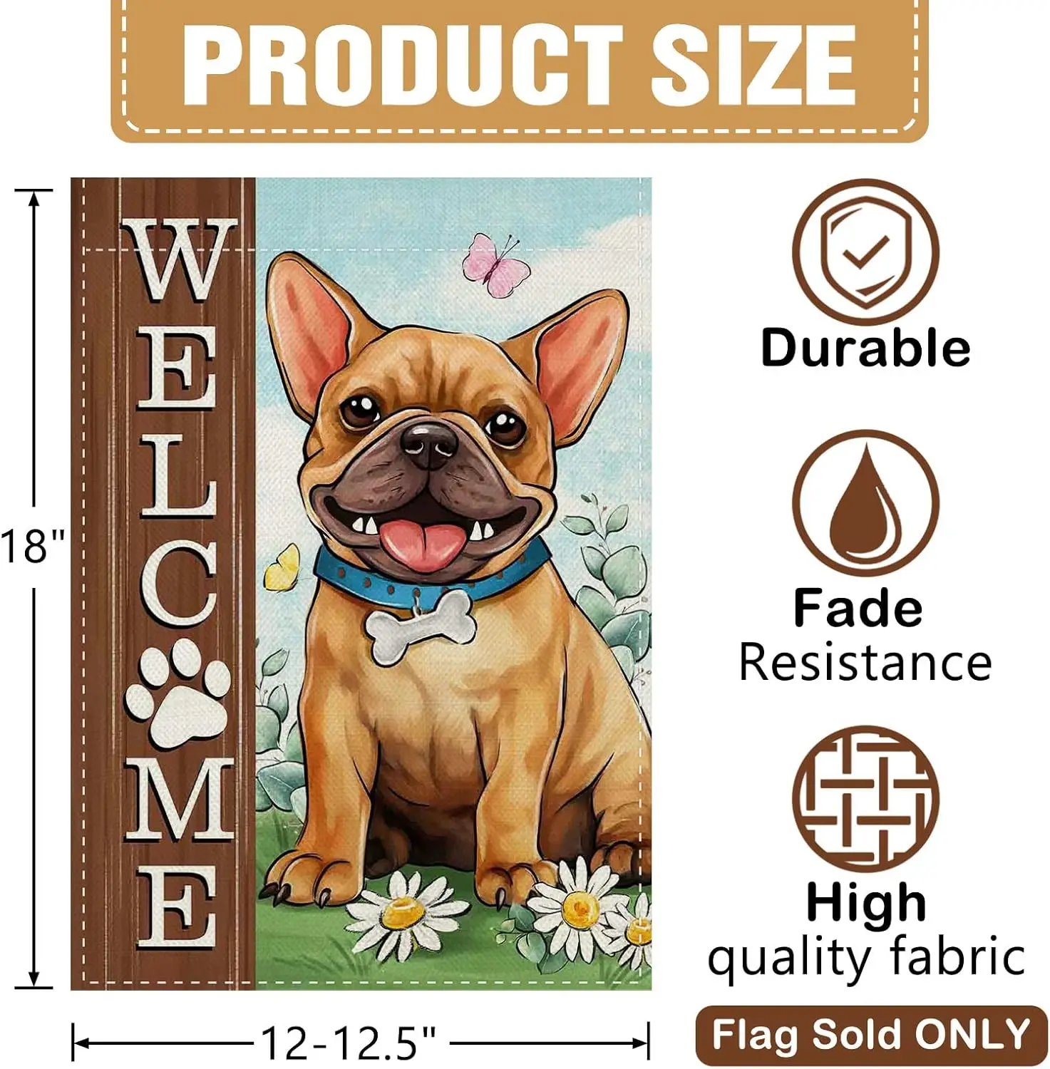 Dyrenson Welcome French Bulldog Dog Decorative Garden Flag, Paw Print Yard Outside Home Decorations Pet Lover Gifts, Spring  zzo