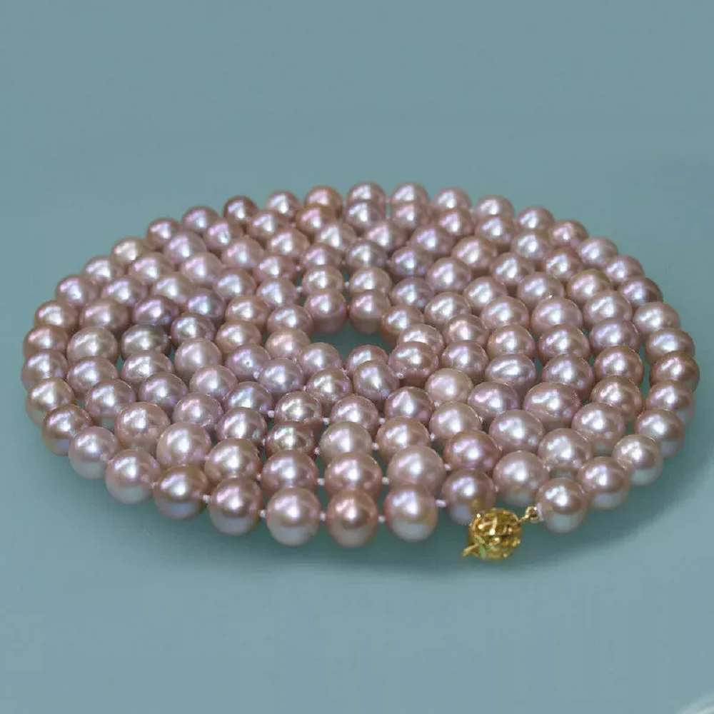 

Natural 18/36-inch AAA+7-8mm South Sea Natural Purple Pearl Necklace with 14K Gold Buckle