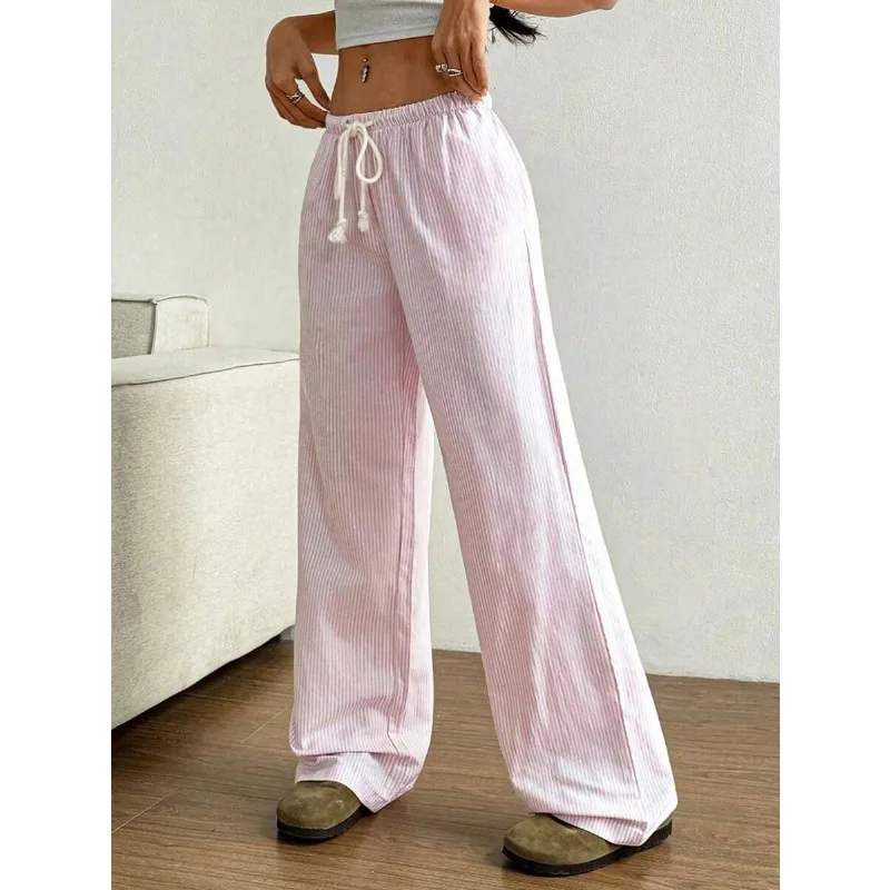 1 pièce Pantalon large à rayures pour femme, longueur au sol, décontracté, pour la maison, ample et confortable