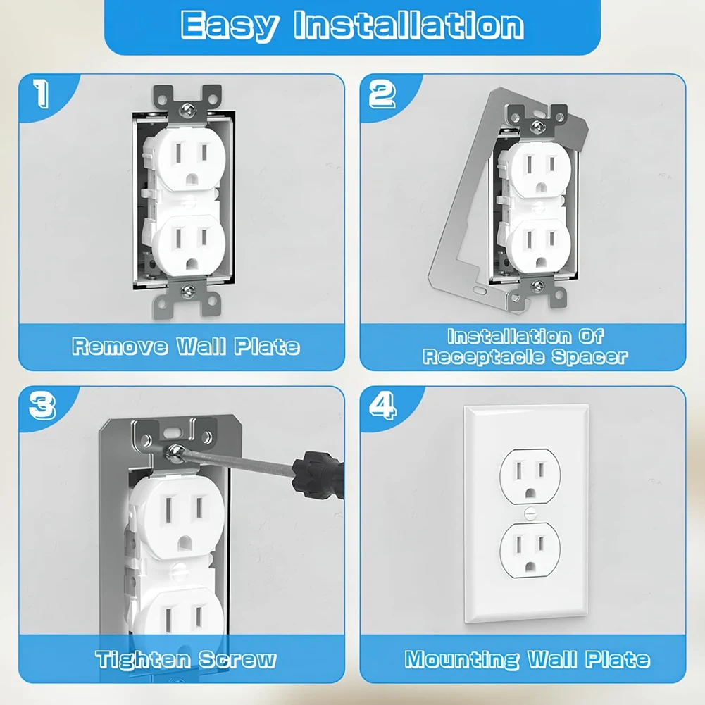 Wall Plate Spacer,Flush Fit Device Leveling Plates for Wall Outlet Repair and Loose Electrical Outlet Fix 15