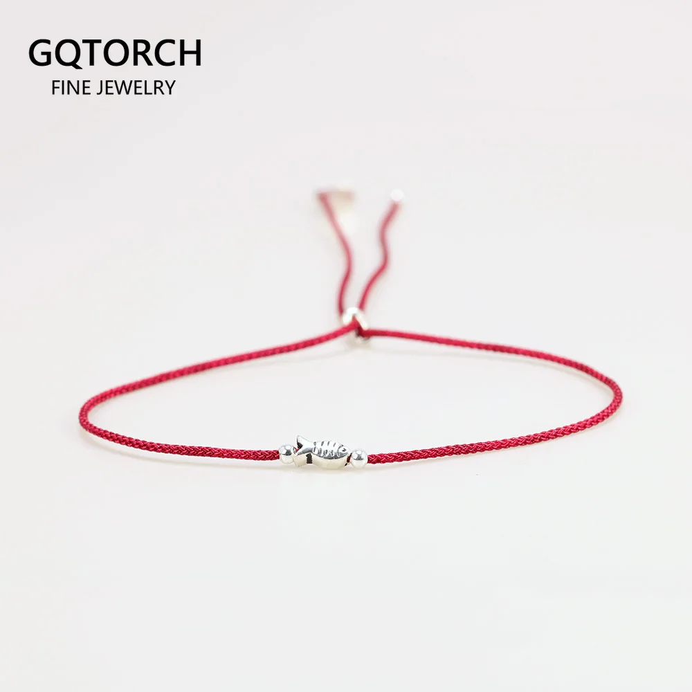 Lucky Red Rope Bracelets 925 Sterling Silver Fish Adjustable Simple Charm Bracelets for Women