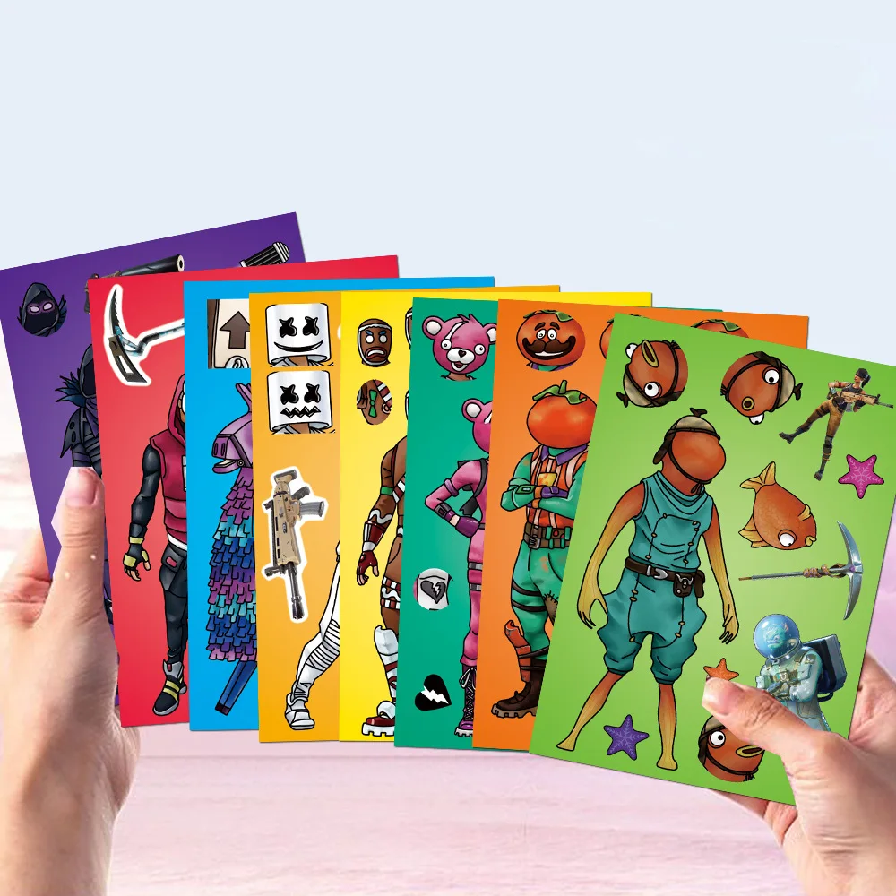 

8pcs Fortnites Series Stickers Hot Game Puzzle DIY Diary Laptop Luggage Child Toys Funny Assemble Jigsaw Birthday Gifts