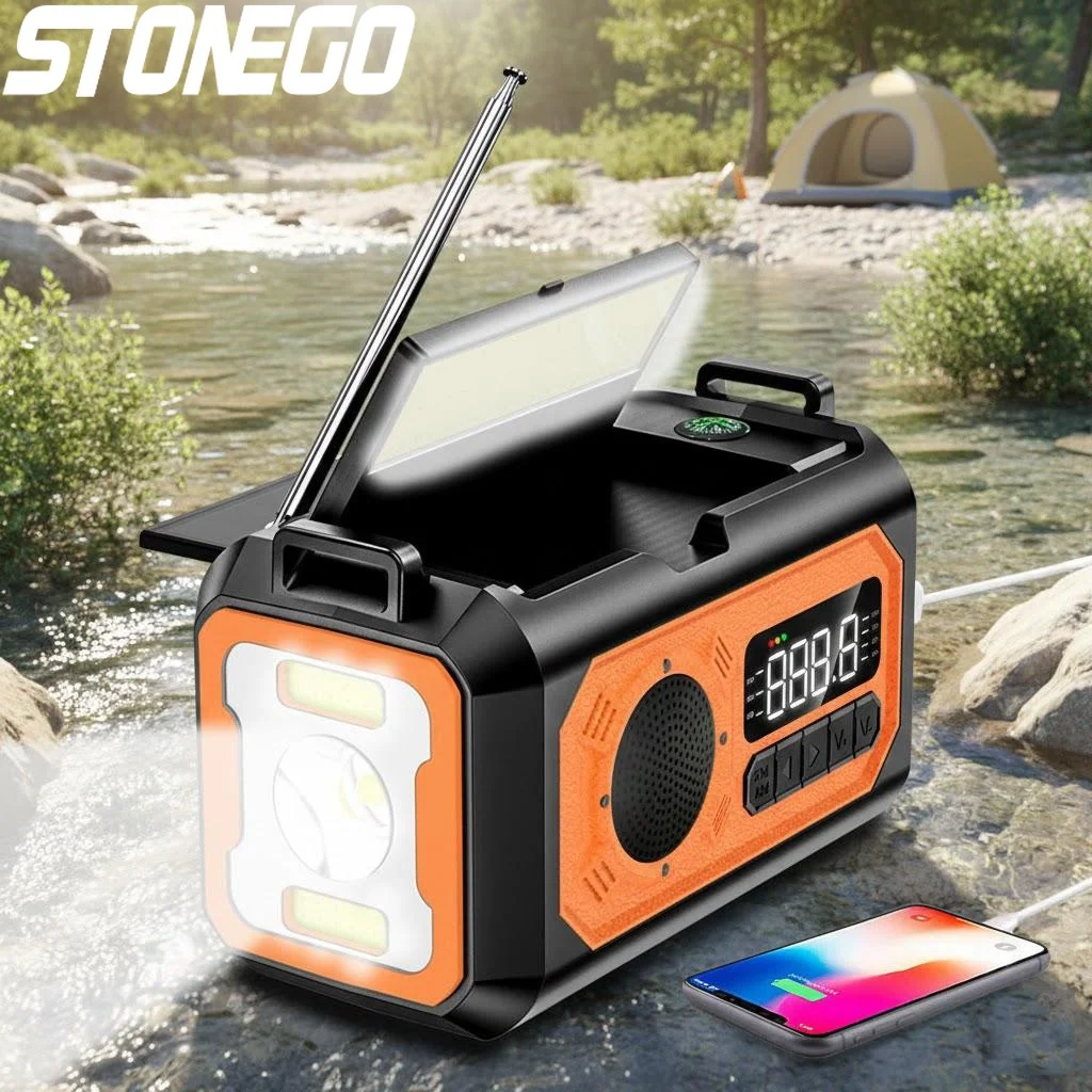 

12000mAh Portable Emergency Radio with Solar Panels Hand Crank AM FM NOAA Weather Radio for Camping Outdoors Reading Lamp