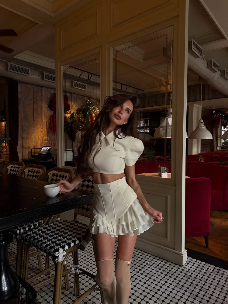 

Сексуальное белое тонкое платье с пышными рукавами и завязкой на талии, многослойное платье с рюшами по подолу, шикарный наряд для вечеринки, повседневная одежда на открытом воздухе, новинка