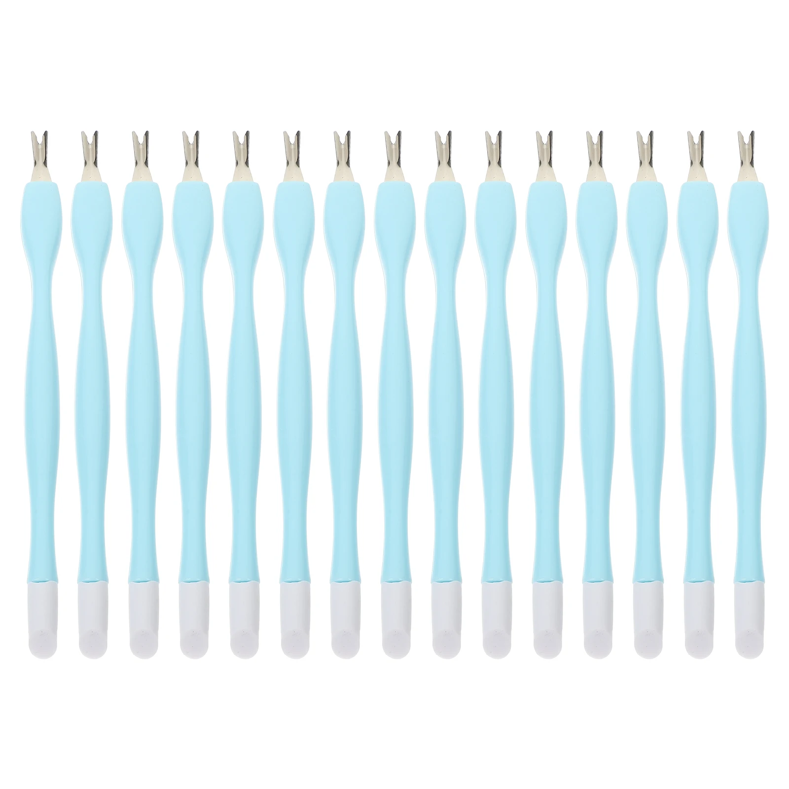 

15pcs Dead Skin Fork Press Pen Nail Tools Manicure Sky Blue Silica Gel Stainless Steel Cuticle Removers Professional Home