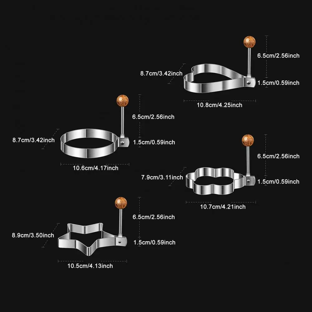 ステンレス鋼パンケーキ型エッグリングセットノンスティック朝食キッチンツールハートラウンドフラワー五芒星の形