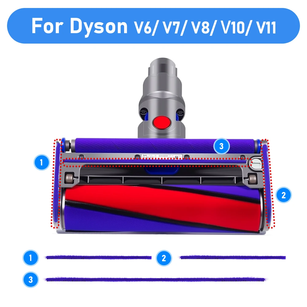 Bandes en peluche de remplacement souples Anti-usure pour aspirateur Dyson V6 V7 V8 V10 V11 V15, pièces détachées, accessoires à rouleaux souples