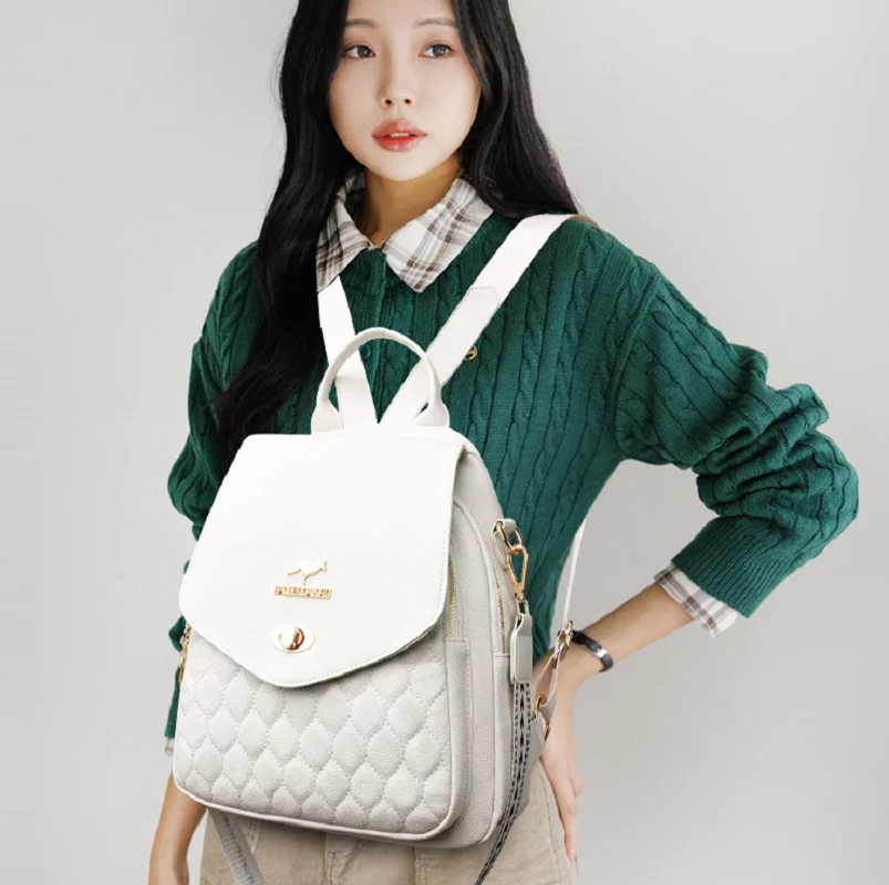 

2026 Korean New Fashion Luxury Diamond Pattern Leather Backpack Women's High Capacity Travel Shoulder Bags Totes Crossbody Bag