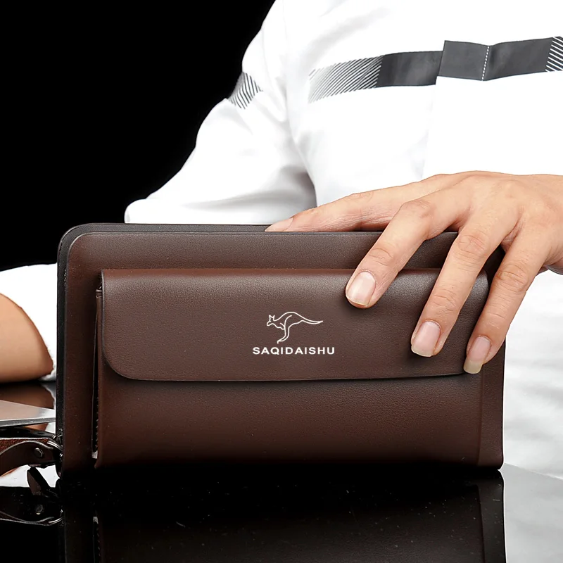 Fashion Men's Wallets Brand Double Zipper Wristlets Phone Man Clutch Bag Business Card Holders Male Leather Wallet Coin Purses