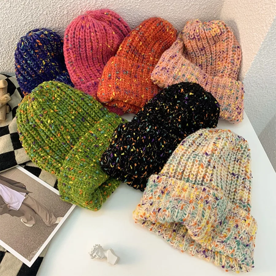 1 Piece of Women's Winter Thick Knitted Yarn Hat, Autumn and Winter Warm Big Head Circumference Loose Hat