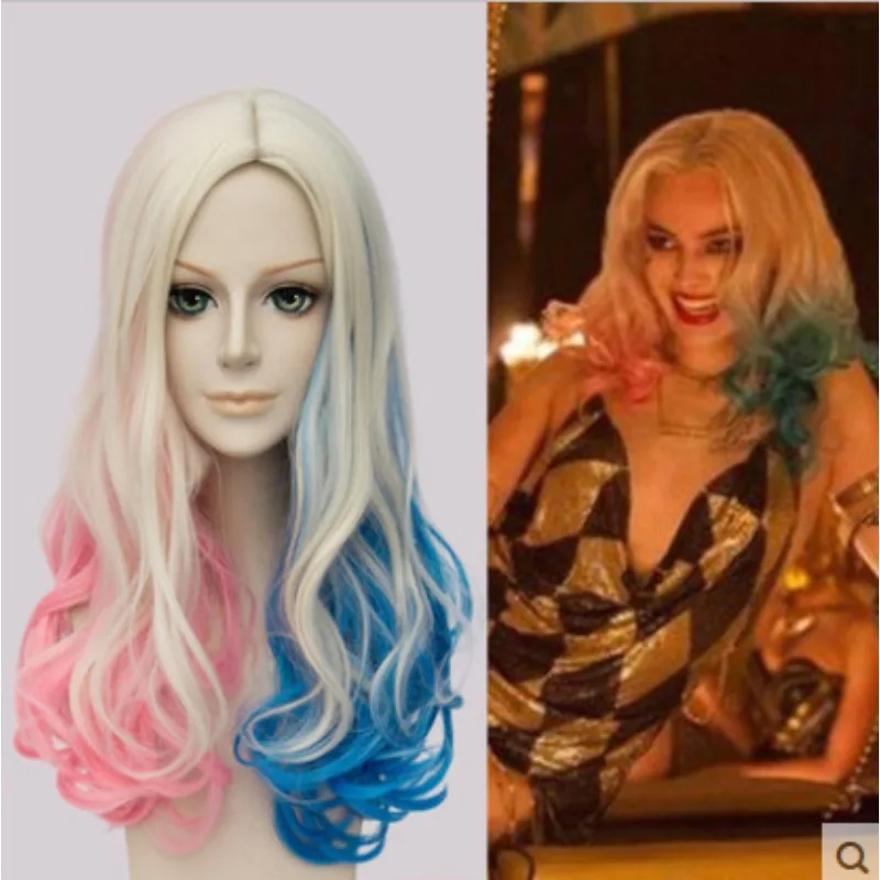 Cosplay Wig Red and Blue Ponytail Curly Synthetic Hair Heat Resistant Role Play Hairs for Halloween Christmas Carnival Party