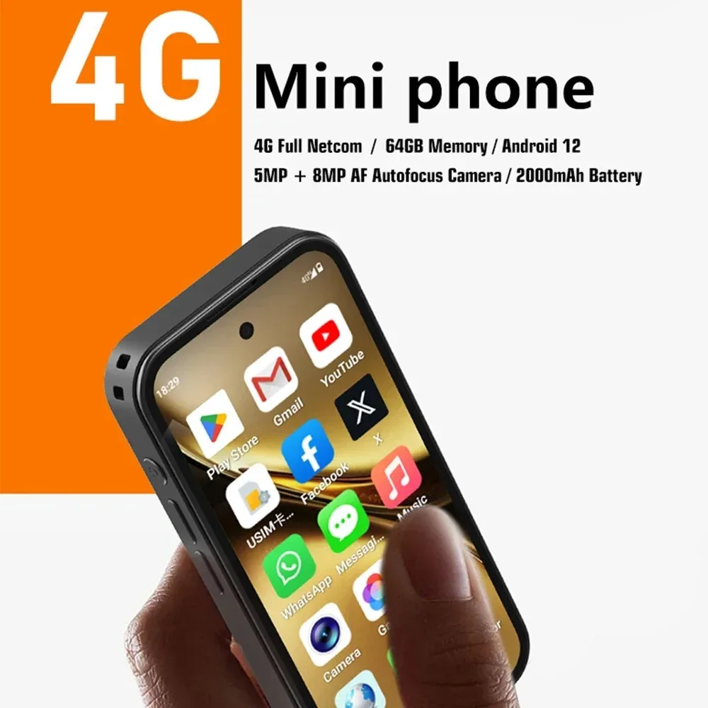 UNIWA Q333 4G 3.97 “ HD Mini Pink Smartphone 4GB RAM 64GB ROM 2000mAh Mobile Phones BT5.0 Google Play Store Face ID Small Phone