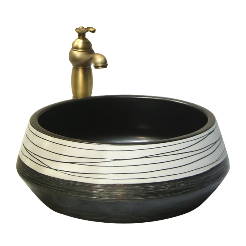 

Round art stage basin retro wash basin ceramic single basin