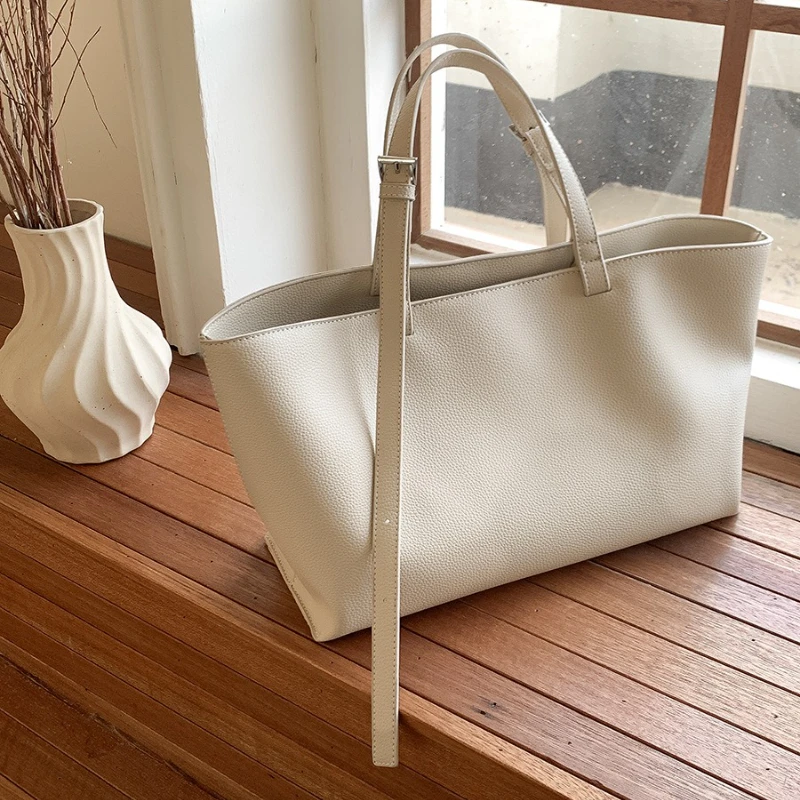 PU Leather Big Tote for Women 2025 New Fashion Korean Simple Large Capacity Shoulder Bags Vintage Casual Solid Trend Handbags