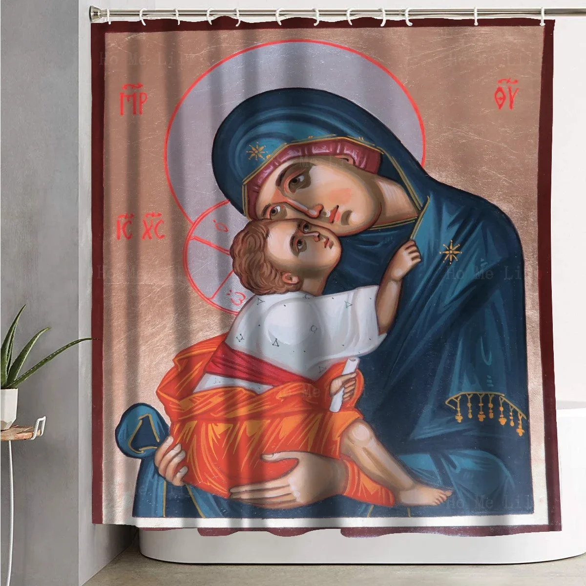 Holy Mary Sweet Kissing Unfading Flower  Burning Bush Greek Orthodox Icon Shower Curtain By Ho Me Lili Bathroom Decor