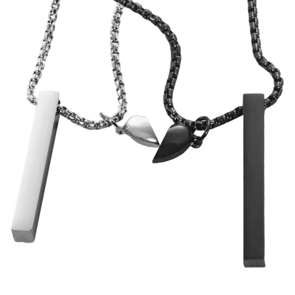 

1 Pair Stainless Steel Couples Necklace Magnetic Heart Pendant Matching Jewelry For Valentine'S Day Lovers Neck Chain Decorative