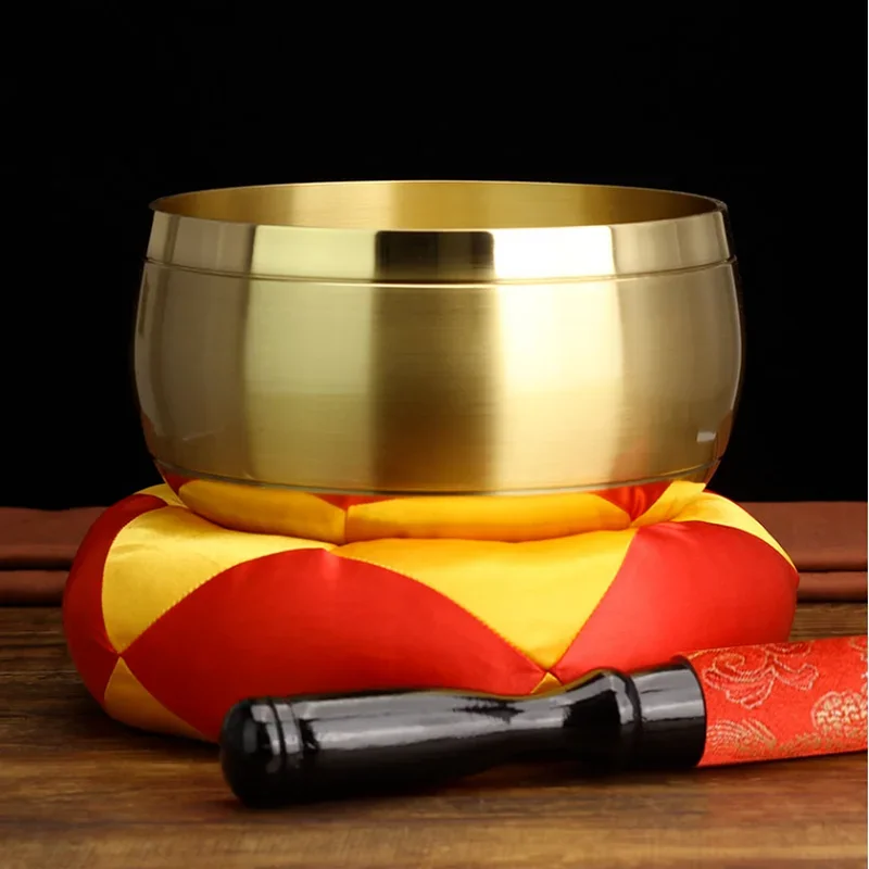 Golden Copper Bowl Buddhist Supplies Practice Buddha Sound Bowls Singing Bowl Set Mat Tibetan Bowls Sacrifice Music Therapy