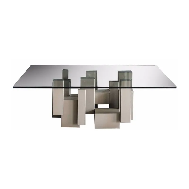 Italian minimalist coffee table, modern simple glass table in the living room, square tea table in the model room