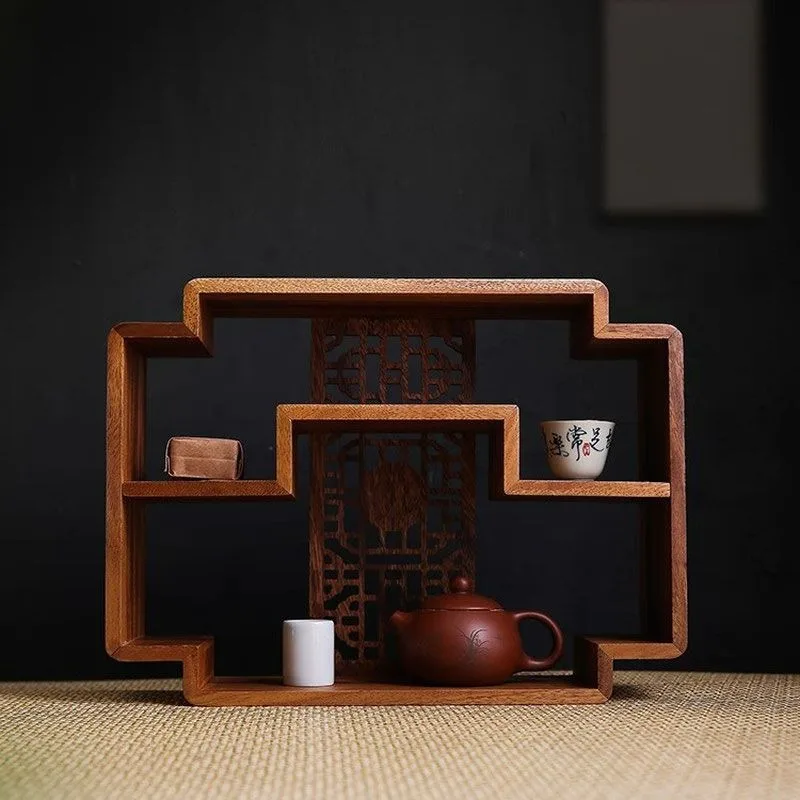 

Walnut wood Bogu shelf tea pot storage Chinese style multi grid tea cup display frame