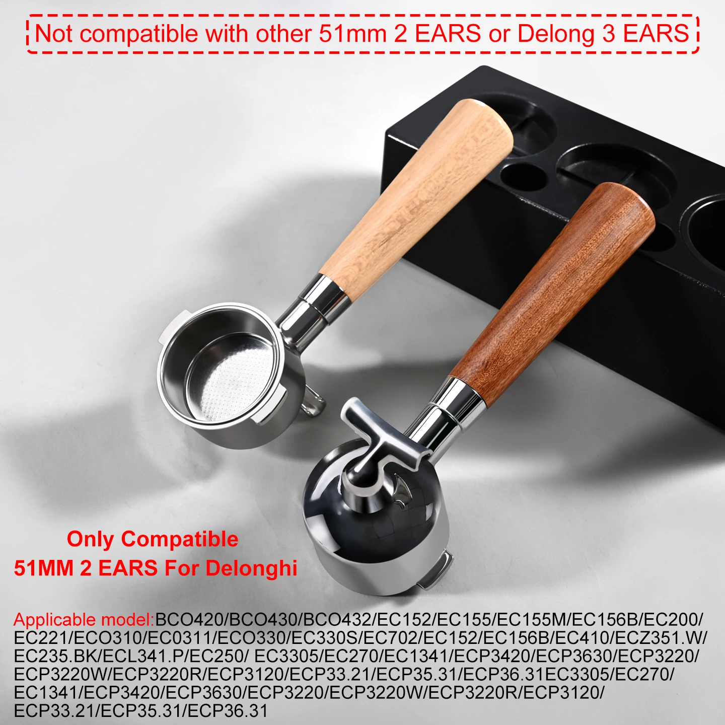 51mm 2 Ears Coffee Double Spout Portafilter 2-Cups For Delonghi EC200 EC221 EC0310 EC330 EC152 Espresso Accessories Barista Tool