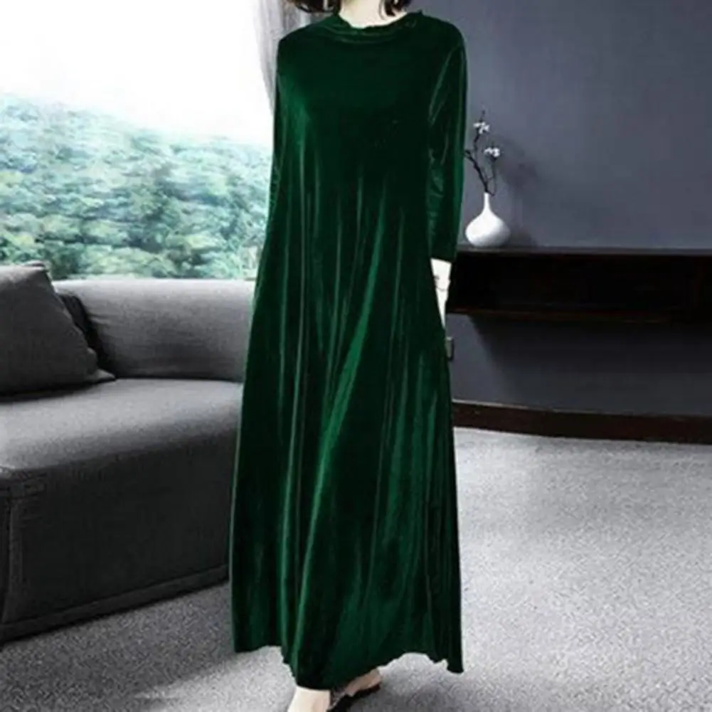 Chic Party Dress High-waisted Ankle-Length Autumn Women Pure Color Maxi Velvet Dress  Comfortable Maxi Dress Streetwear