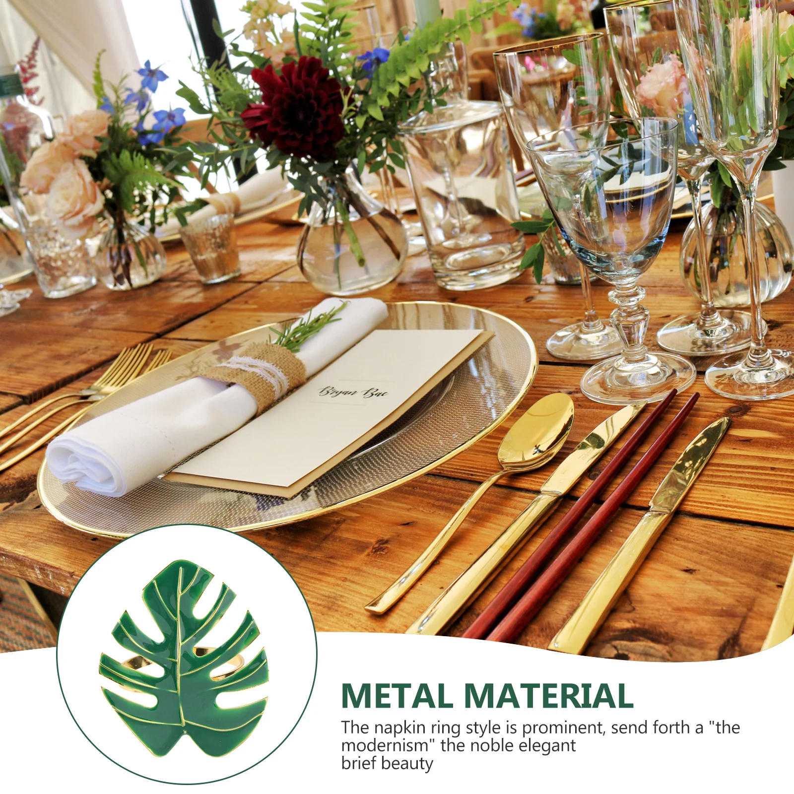

4pcs Leaf Napkin Ring Premium Alloy Dinner Napkin Holder Modern Banquet Party Decoration Stylish Clasp For Home Event Green
