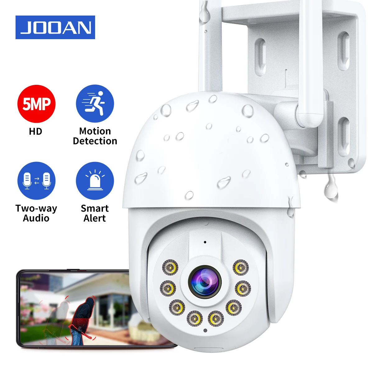 Jooan 5MP 3MP PTZ WiFi Camera 4X Zoom Smart Home Outdoor Color Night Vision CCTV IP Camera  Auto Tracking Wireless Surveillance