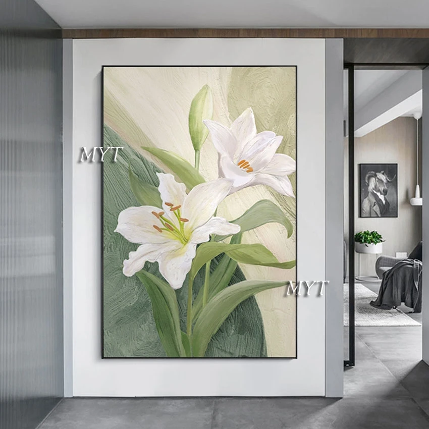 

Beautiful Two Lily Flower Oil Paintings Wholesale Of 3d Pictures Frameless Abstract Home Goods Wall Art Canvas Painting Artwork