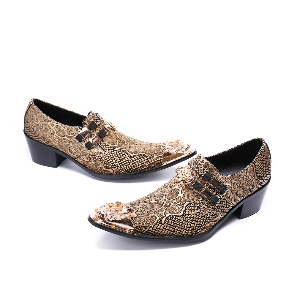 Christia Bella Italian Style Metal Pointed Toe High Heels Men Business Formal Shoes Genuine Leather Men Party Dress Oxford Shoes