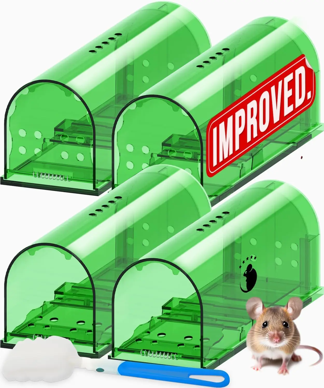 

Humane Mouse Traps No Kill Live Catch and Release 4 Pack - Reusable, Easy to Use & Clean, No Touch Release, Sensitive, with