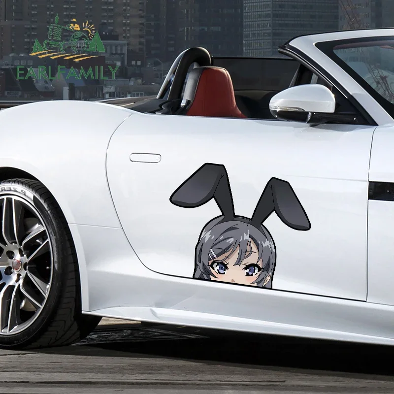 

EARLFAMILY 43cm x 38.3cm For Bunny Girl Fnny Car Stickers Waterproof Decal Vinyl Material Car Wrap Decals Personality Decor
