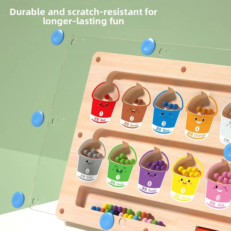 Jeux de tri de couleurs magnétiques Montessori, planche de labyrinthe, stylo, jeux de perles mobiles, contrôle en bois, jeu sensoriel, jouets éducatifs pour enfants