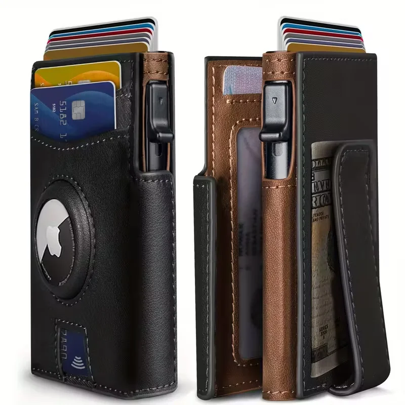 محفظة قلابة مغناطيسية رفيعة للغاية مع فتحة Airtag محفظة ثنائية الطي لحجب RFID بسعة كبيرة للرجال والنساء (العلامة الهوائية غير متضمنة) #1