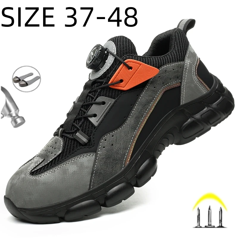 2024 New Rotary Buckle Work Sneakers Protective Shoes Safety Industrial Puncture-Proof Anti-smash Steel Toe Men Boots Size 37-48