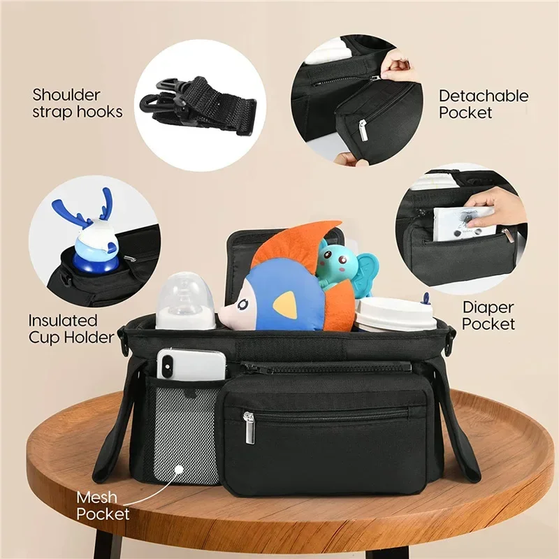 Baby Stroller Storage Bag Mummy Large Capacity Travel Hanging Bag Phone Bottle Holder Pram Diaper Bags Baby Stroller Accessories