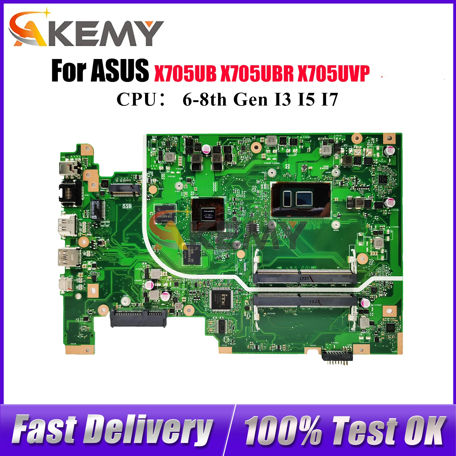 

X705UB Laptop Motherboard For ASUS VivoBook X705UBR X705UVP X705UNR X705U X705UV X705UF F705U X705UBP Mainboard W/ I3 I5 I7 CPU